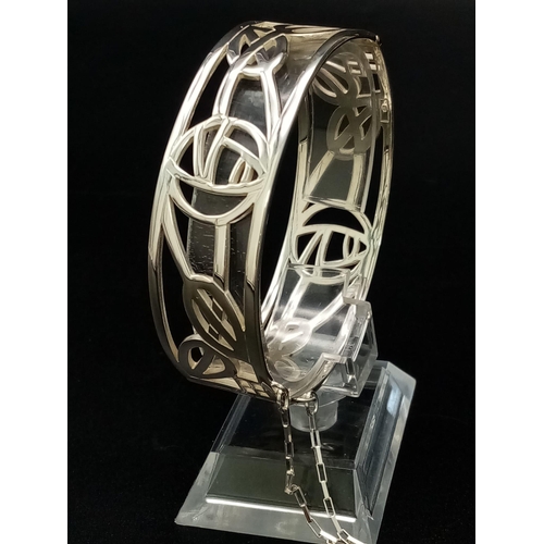 1256 - Excellent Condition Rennie Mackintosh Design Celtic Silver Bangle 6.5cm Width. 2cm Deep. 35.15 Grams... 