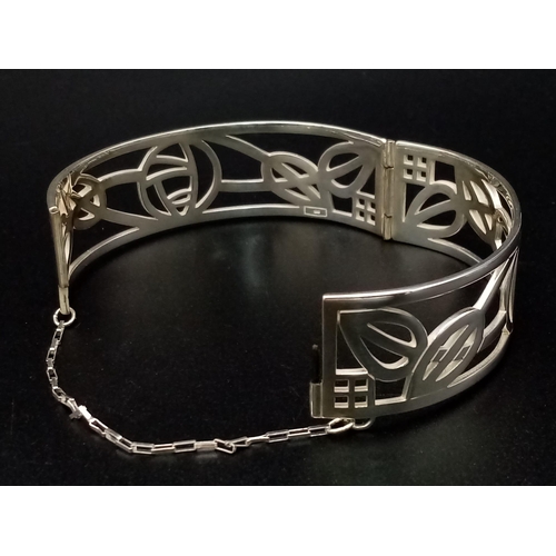 1256 - Excellent Condition Rennie Mackintosh Design Celtic Silver Bangle 6.5cm Width. 2cm Deep. 35.15 Grams... 