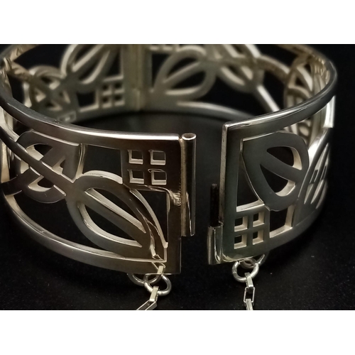 1256 - Excellent Condition Rennie Mackintosh Design Celtic Silver Bangle 6.5cm Width. 2cm Deep. 35.15 Grams... 