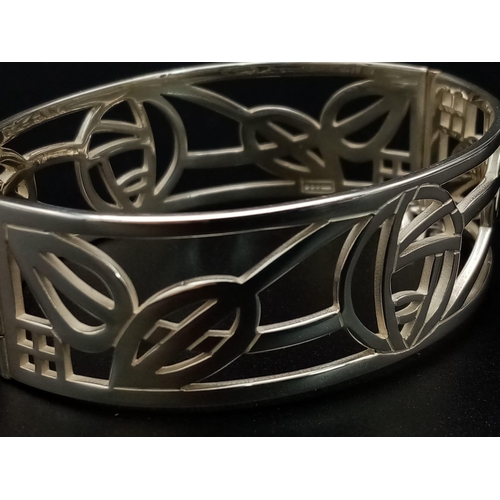 1256 - Excellent Condition Rennie Mackintosh Design Celtic Silver Bangle 6.5cm Width. 2cm Deep. 35.15 Grams... 