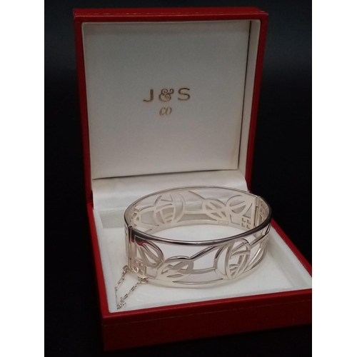 1256 - Excellent Condition Rennie Mackintosh Design Celtic Silver Bangle 6.5cm Width. 2cm Deep. 35.15 Grams... 