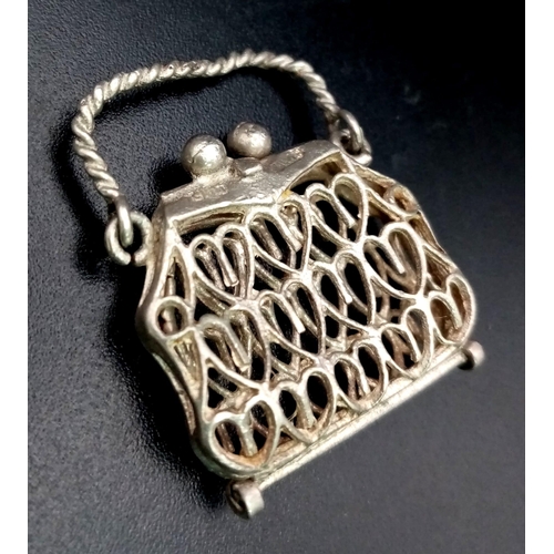 1260 - 2 Rare Antique Silver Filigree Pendants Comprising;
 1) A Temple or Religious Shrine Pendant 3cm Tal... 