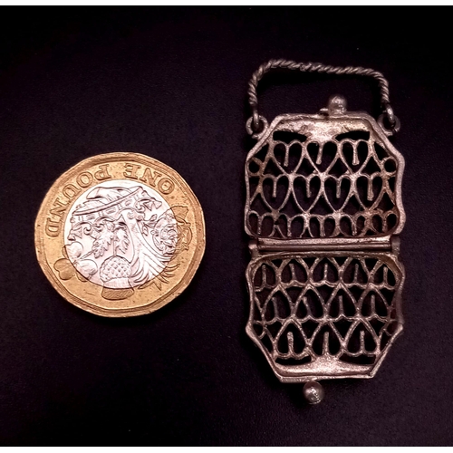 1260 - 2 Rare Antique Silver Filigree Pendants Comprising;
 1) A Temple or Religious Shrine Pendant 3cm Tal... 