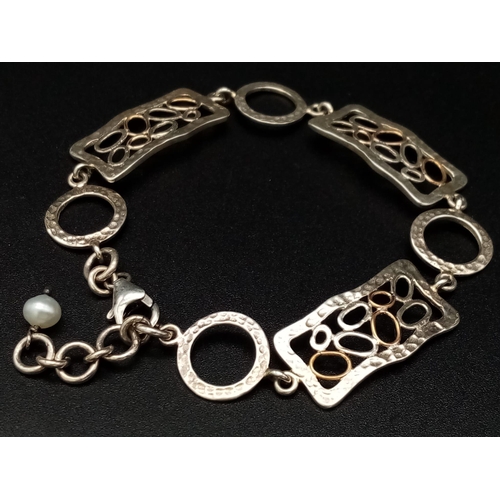 1357 - New Hand Beaten Sterling Silver Filigree Style Bracelet with Pearl. 19cm Length 10.13 Grams in Prese... 