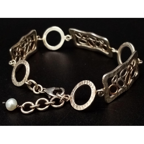 1357 - New Hand Beaten Sterling Silver Filigree Style Bracelet with Pearl. 19cm Length 10.13 Grams in Prese... 