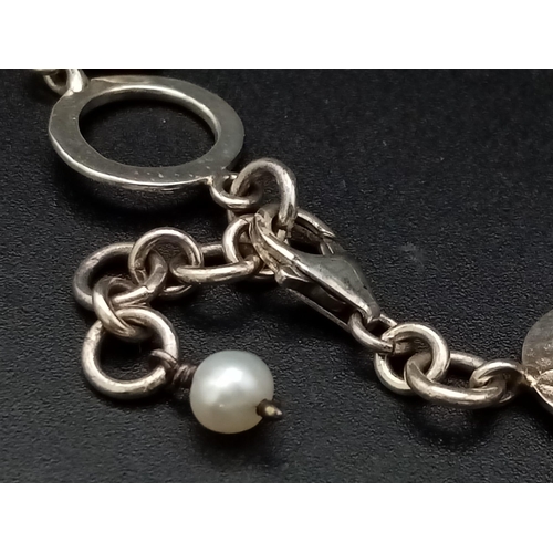 1357 - New Hand Beaten Sterling Silver Filigree Style Bracelet with Pearl. 19cm Length 10.13 Grams in Prese... 