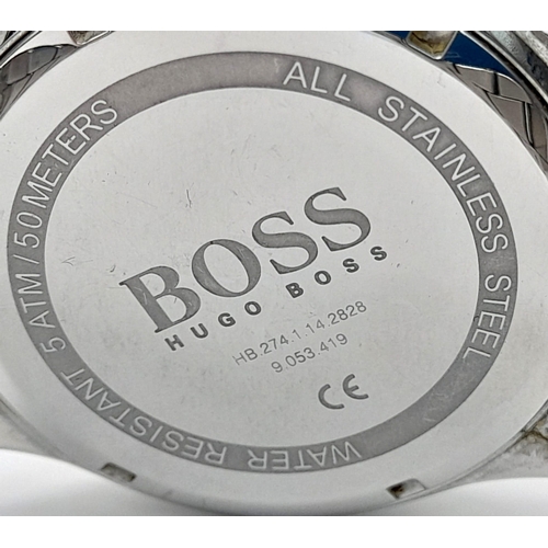 379 - Men’s Boss Model 2674.1 Stainless Steel Watch, Blue Face 46mm Including Crown. Full Working Order in... 