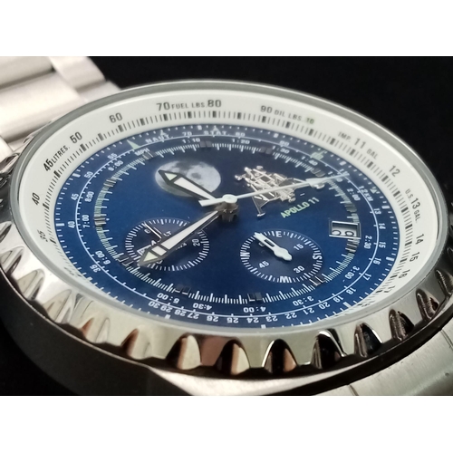 486 - An Excellent Condition (worn once for a themed event) Apollo 11 Men’s Chronograph in Original Box Fu... 