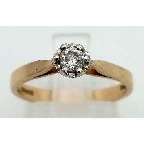 290 - An 18K yellow gold, six claw diamond solitaire ring (diamond 0.15 carats). Ring size: L1/2, weight: ... 