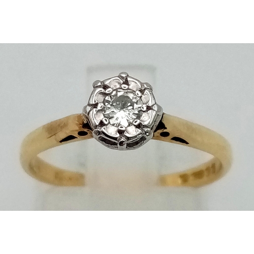 478 - A 9K yellow gold solitaire diamond (0.10 carats) ring. Ring size: K, weight: 2 g.