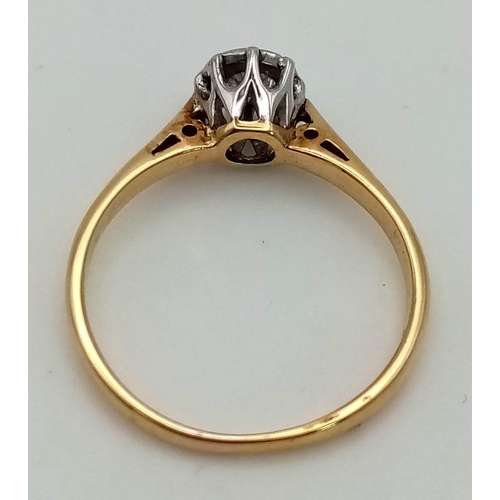 478 - A 9K yellow gold solitaire diamond (0.10 carats) ring. Ring size: K, weight: 2 g.