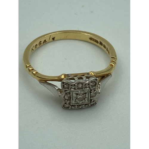 63 - Vintage DIAMOND SET 18k GOLD RING. Full UK hallmark. Presented in ring box. 2.82 grams. Size M 1/2.