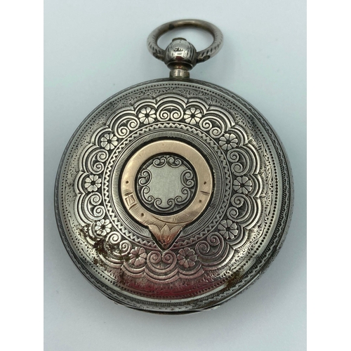 70 - Antique SILVER POCKET WATCH with clear hallmark for Thomas Mills
London 1890. Beautiful ornate desig... 