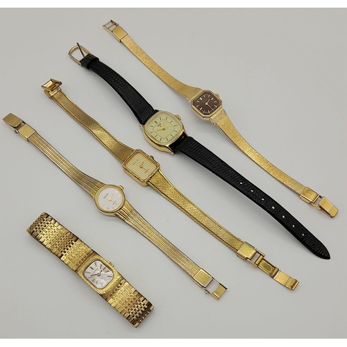 1045 - A group of five ladies watches: A TISSOT with manual movement in original presentation case, AND a Q... 