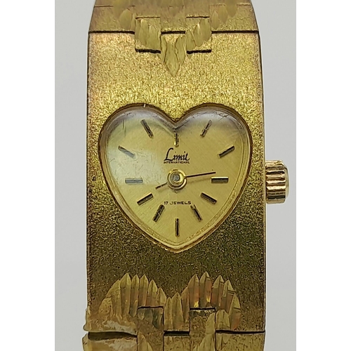 1077 - A Parcel of 2 Ladies Watches Comprising; A Gold Tone Heart Design 17 Jewel ‘Limit’, Manual Wind 18mm... 