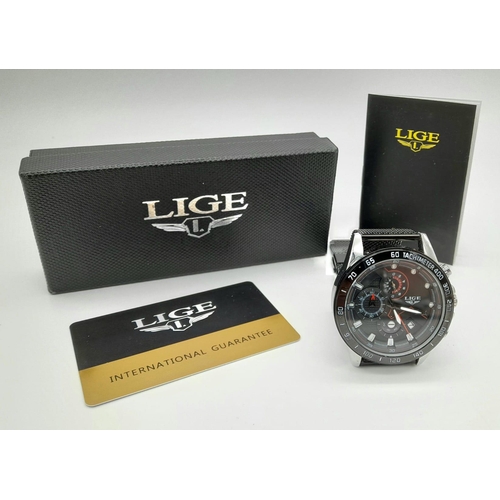 1232 - New in Box Men’s Lige Chronograph Watch 45mm Case Excluding Crown,
Full Working Order with all Paper... 