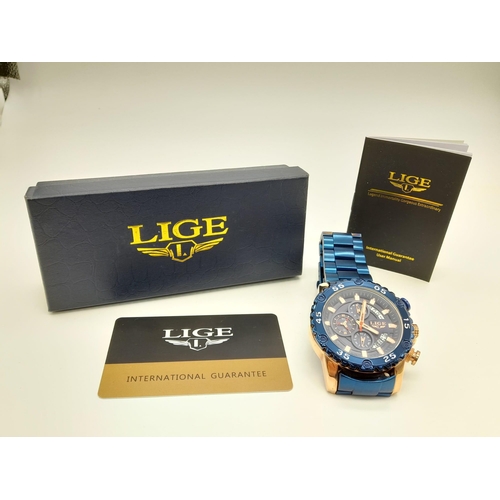 1240 - New in Box Men’s Lige Chronograph Watch 48mm Case Excluding Crown,

Full Working Order with all Pape... 