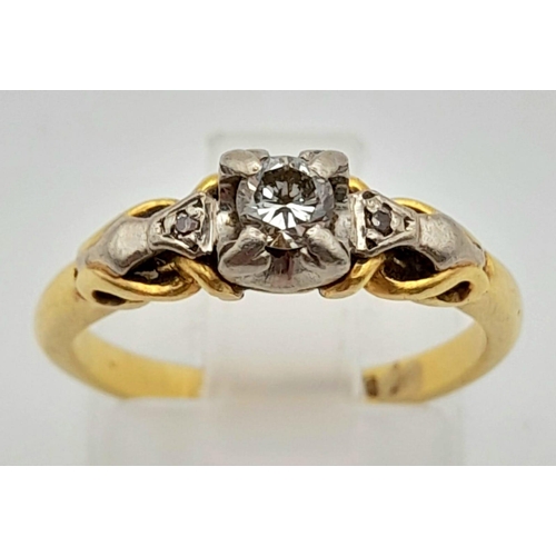 1294 - 18k Yellow Gold Vintage Solitaire Ring.
Size L, weighs 3.48g 0.20ct Diamond