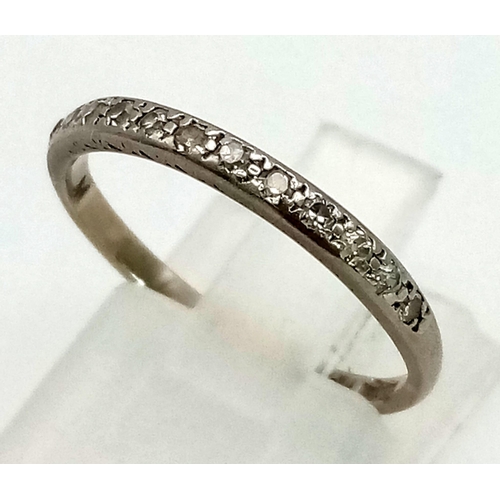 1354 - 18K White Gold & PLATINUM DIAMOND BAND RING 1.68G SIZE N