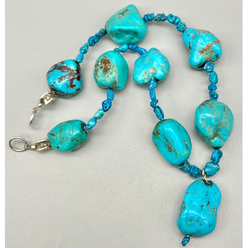 1266 - An Antique 700ct Rough Persian Turquoise Necklace. 46cm