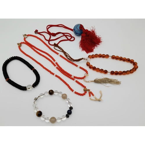 1274 - A SELECTION OF ANTIQUE BUDDHIST PRAYER BEADS.