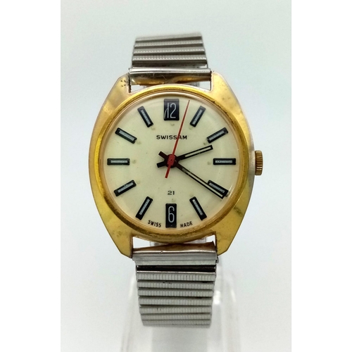 1461 - A Vintage Swissam Gents Watch. Expandable strap. Two tone steel case - 35mm. Mechanical movement in ... 