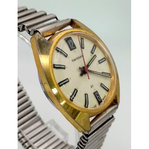 1461 - A Vintage Swissam Gents Watch. Expandable strap. Two tone steel case - 35mm. Mechanical movement in ... 