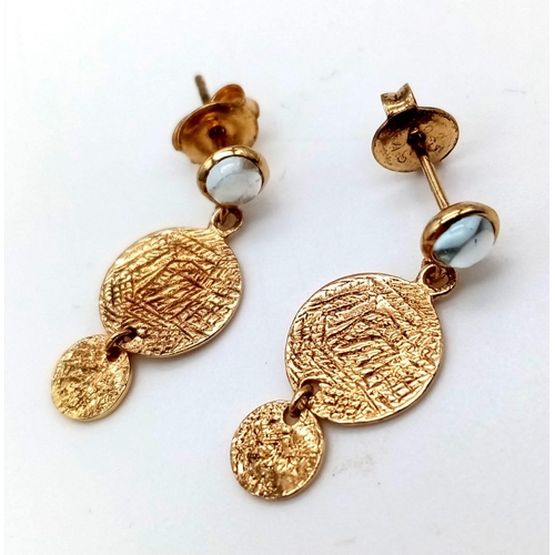 1400 - New Sterling Silver Gilt and Stone Set Earrings. 2.5cm Drop