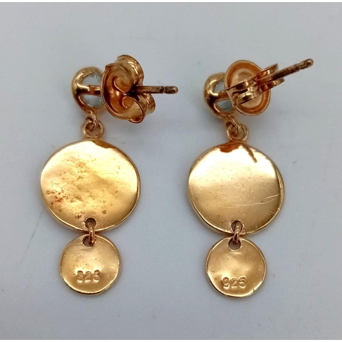 1400 - New Sterling Silver Gilt and Stone Set Earrings. 2.5cm Drop