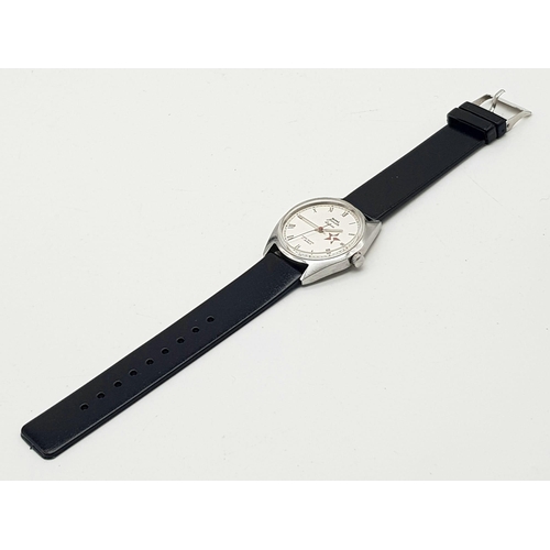 1449 - A Vintage HMT Janata Deluxe Para Shock Gents Mechanical Watch. Black leather strap. Stainless steel ... 