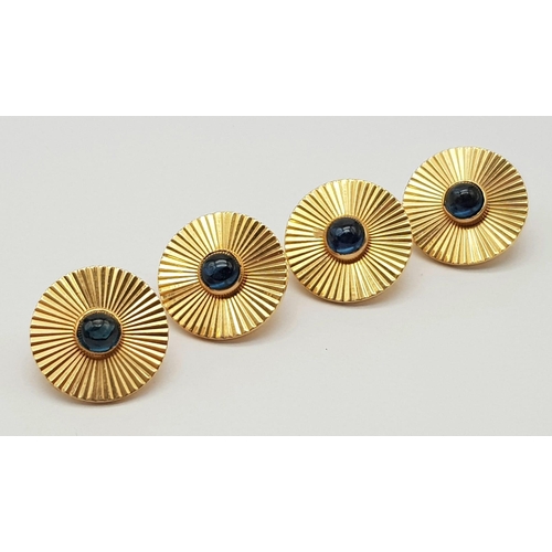 205 - 4 1940'S 18K GOLD AND SAPPHIRE BUTTONS .   12.1gms