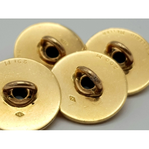 205 - 4 1940'S 18K GOLD AND SAPPHIRE BUTTONS .   12.1gms