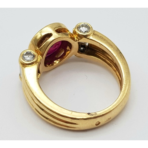 219 - A FABULOUS RUBY AND DIAMOND RING SET IN 18K GOLD.   10.1gms    size M