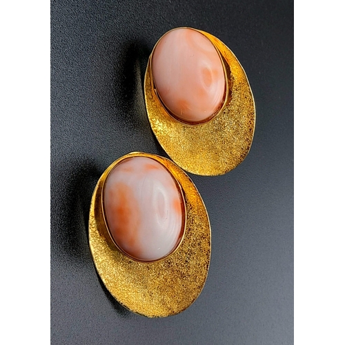 1465 - A VERY ELEGANT PAIR OF 18KMGOLD EARRINGS STONE SET WITH LARGE OPALS.    19gms