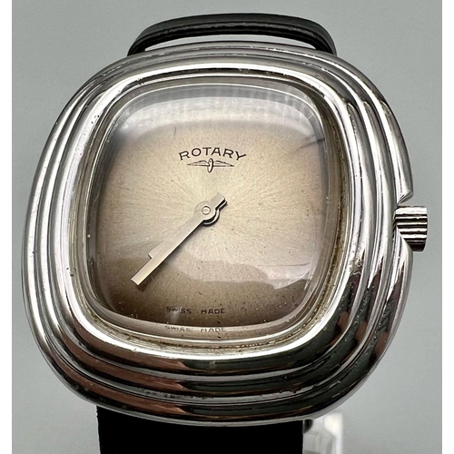 1536 - A Vintage Rotary Ladies Watch. Black leather strap. Stainless steel layered case - 35mm. Metallic ef... 