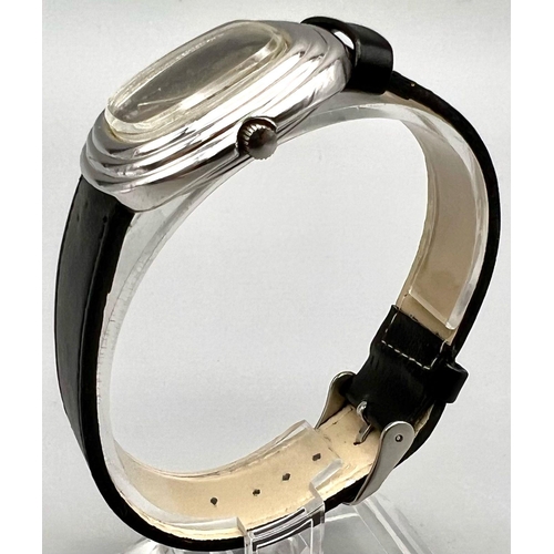 1536 - A Vintage Rotary Ladies Watch. Black leather strap. Stainless steel layered case - 35mm. Metallic ef... 