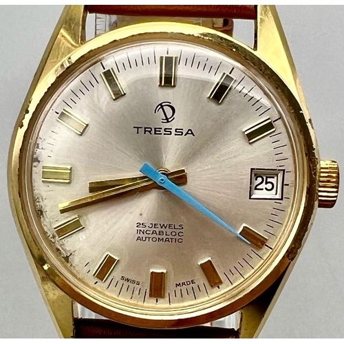 1552 - A Vintage Tressa 25 Jewel Incabloc Automatic Gents Watch. Brown leather strap. Two tone case - 34mm.... 