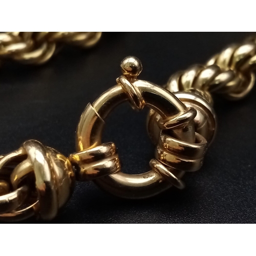 1549 - A Beautiful Italian 15K Yellow Gold Rope Link Necklace. 40cm. 54.39g