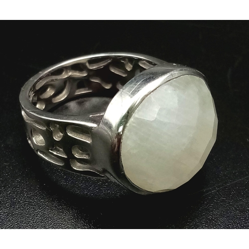 1547 - Three 925 Silver Gemstone Rings. All moonstone. Size N, P and O.