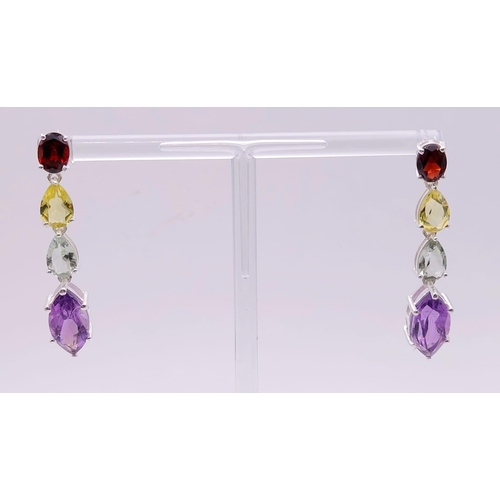 1519 - 925 Sterling Silver Amethyst, Citrine Dangler Earrings. 9.40grams. With a 925 Silver and Mystic Topa... 