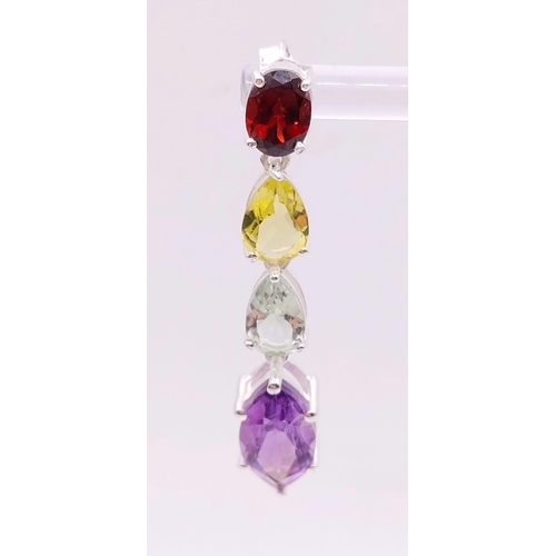 1519 - 925 Sterling Silver Amethyst, Citrine Dangler Earrings. 9.40grams. With a 925 Silver and Mystic Topa... 