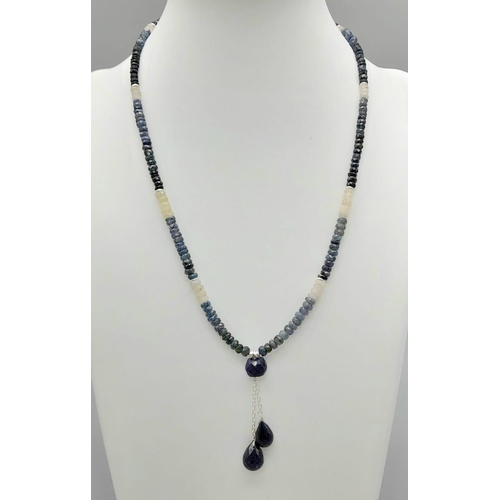 1527 - Blue Sapphire Necklace with sapphire Drop as Pendant 44cm length necklace. 4cm Pendant. Total Weight... 