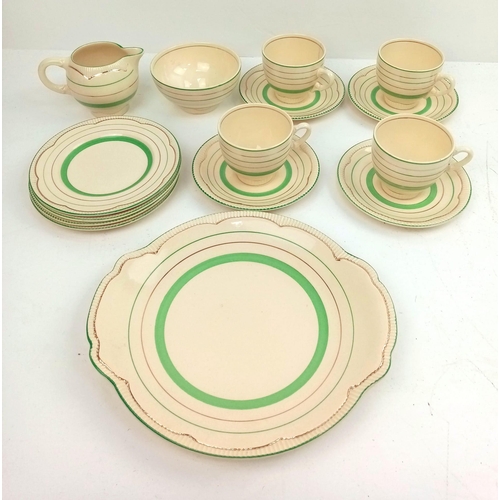 1533 - A Vintage Clarice Cliff, Newport Pottery Creamware 15 Piece Tea Set Comprising; 4 Tea Cups and Sauce... 