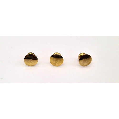 1509 - Three Antique 1876/77 9 Carat Gold Studs in Original Box from Sheffield Goldsmiths. 1.42 Grams.