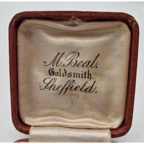 1509 - Three Antique 1876/77 9 Carat Gold Studs in Original Box from Sheffield Goldsmiths. 1.42 Grams.