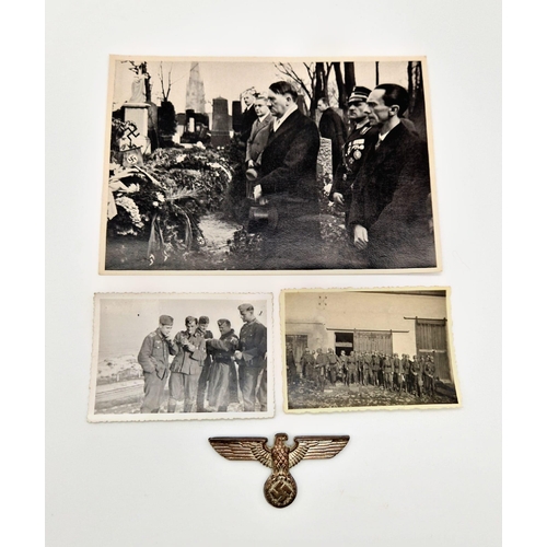 1542 - A Parcel of 4 WW2 Items Comprising; 1) A WW2 German Metal SA Cap Eagle, 2) A 1933 Book Extract of Hi... 