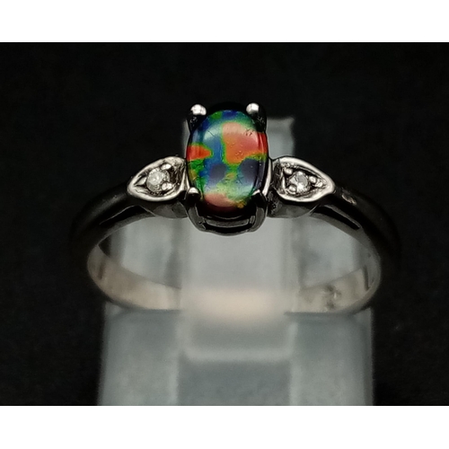 1530 - New Sterling Silver Limited Edition AA Grade Ammolite (Similar to Fire Opal) and Diamond Ring Size J... 