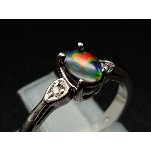 1530 - New Sterling Silver Limited Edition AA Grade Ammolite (Similar to Fire Opal) and Diamond Ring Size J... 