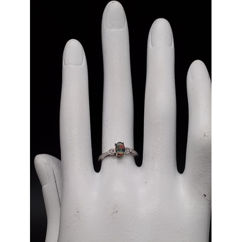 1530 - New Sterling Silver Limited Edition AA Grade Ammolite (Similar to Fire Opal) and Diamond Ring Size J... 