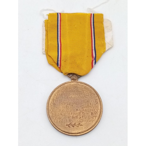 1510 - A WW2 American Defence Medal June 1941 Along with the same Date Postcard with Inscription HMS Ajax w... 